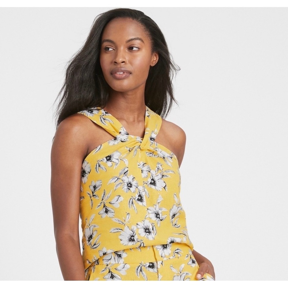Banana Republic Floral Camisole Women S Yellow Black NWT Linen Blend Tank